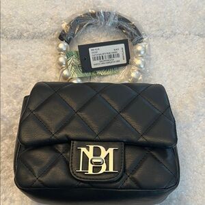 Badgley Mischka Black Quilted Mini Bag with Pearl Handle